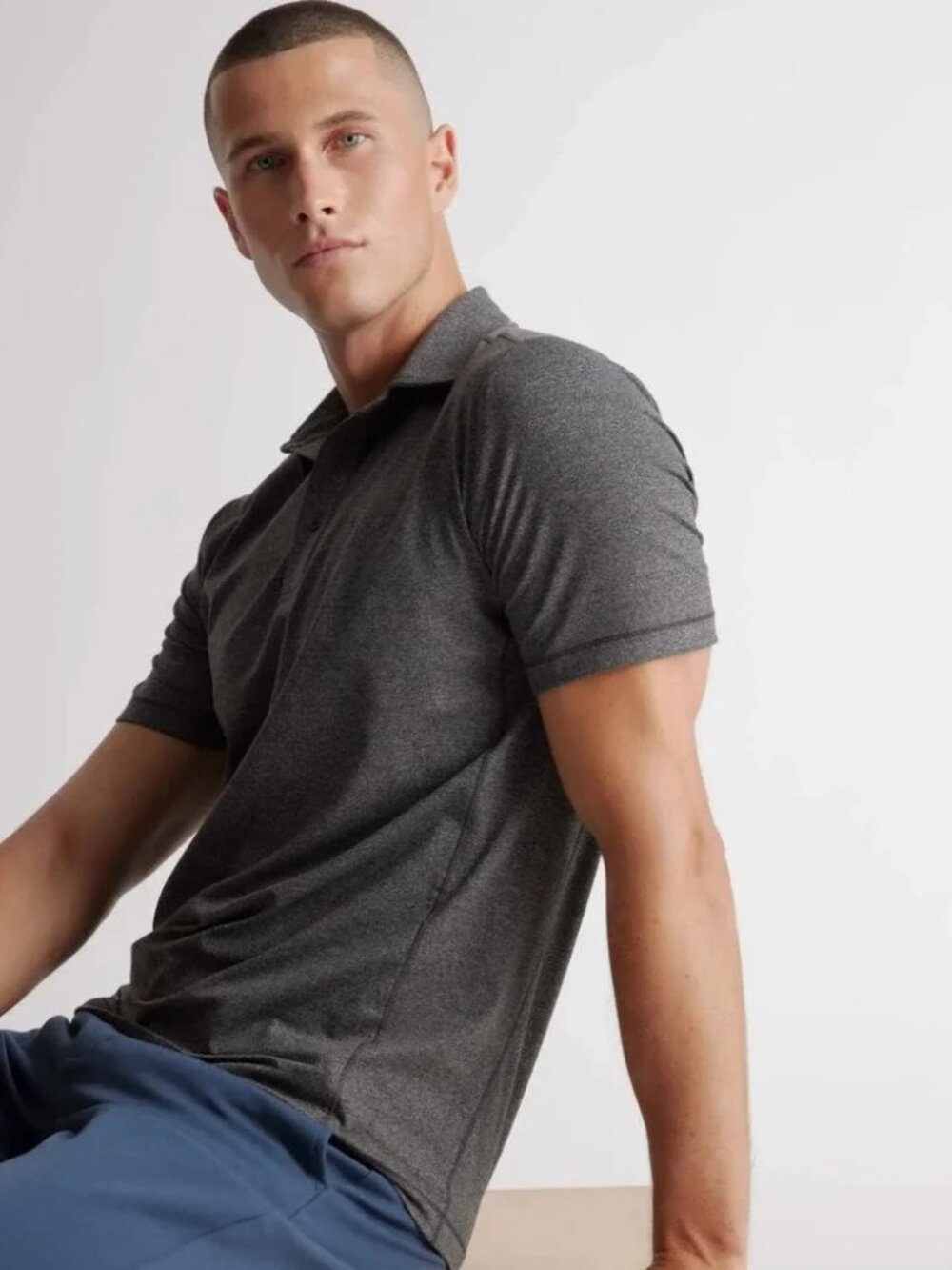 Quince Flowknit Breeze Performance Polo Men's Large Charcoal Heather Gray Shirt